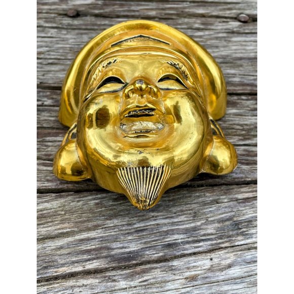 Vintage Gold Metal Asian Men Smiling Faces Wall Decor - Picture 5 of 16
